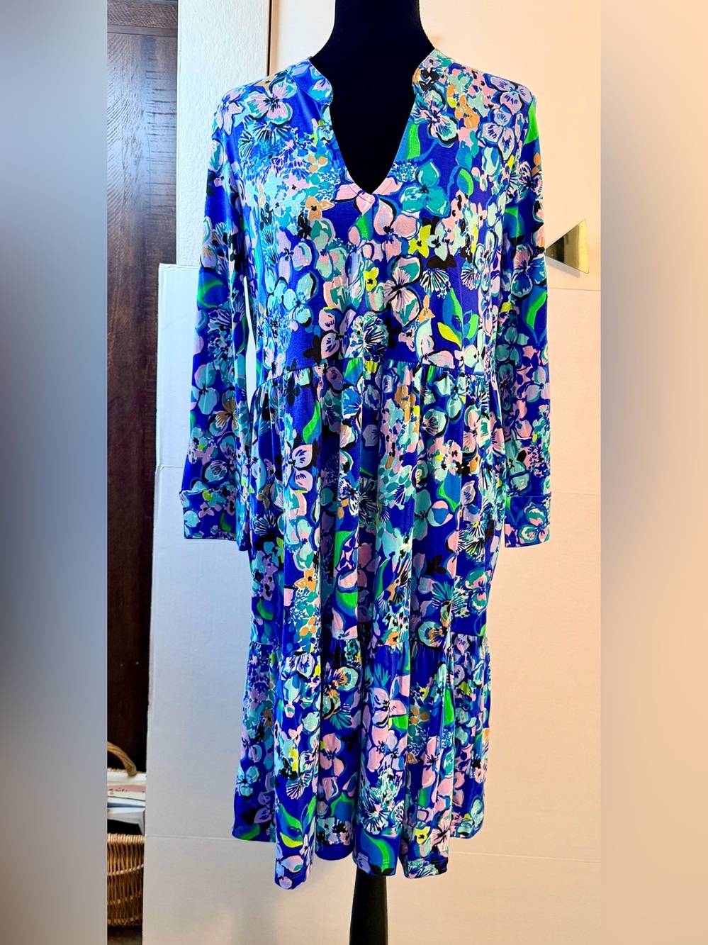 Lilly Pulitzer Alaina 3/4-Sleeve Dress in the "Blue Grotto Twilight Tropics